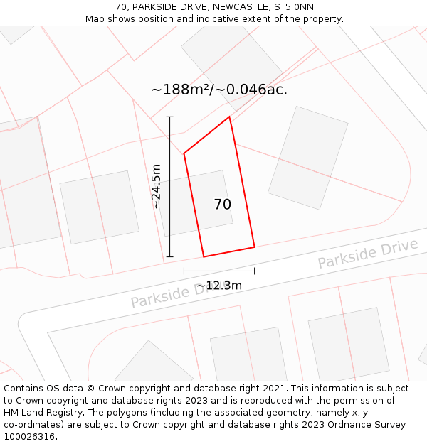 70, PARKSIDE DRIVE, NEWCASTLE, ST5 0NN: Plot and title map