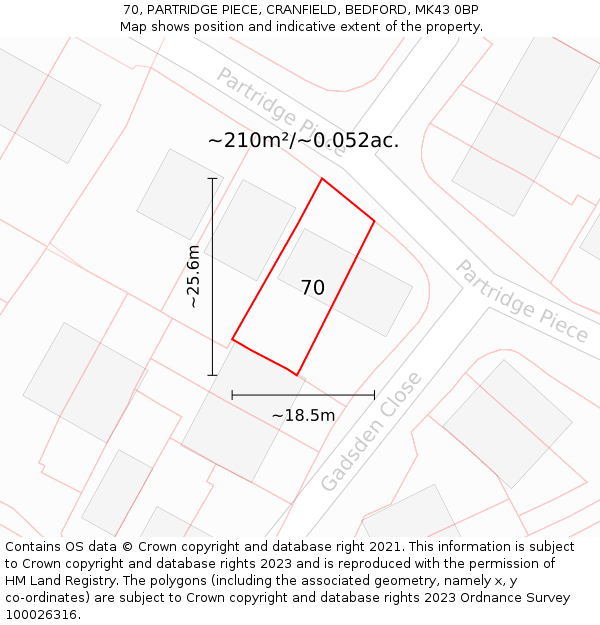 70, PARTRIDGE PIECE, CRANFIELD, BEDFORD, MK43 0BP: Plot and title map