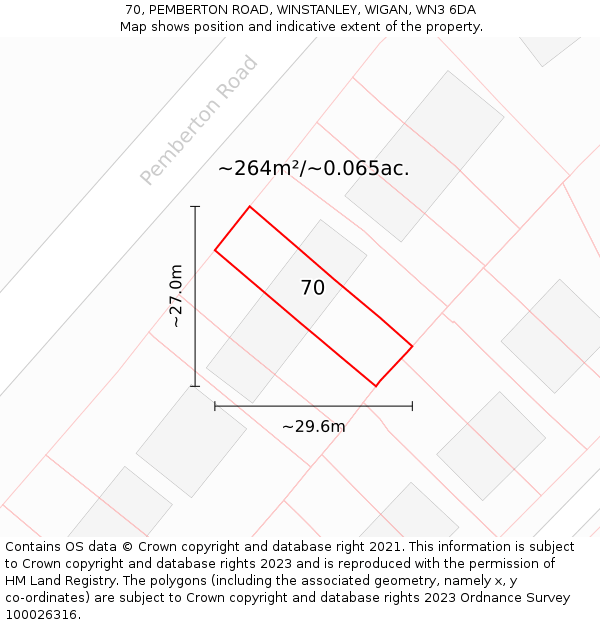 70, PEMBERTON ROAD, WINSTANLEY, WIGAN, WN3 6DA: Plot and title map