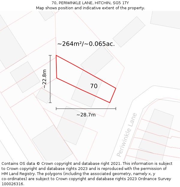 70, PERIWINKLE LANE, HITCHIN, SG5 1TY: Plot and title map