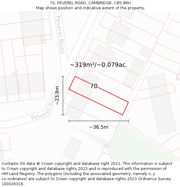 70, PEVEREL ROAD, CAMBRIDGE, CB5 8RH: Plot and title map