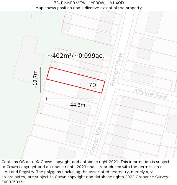 70, PINNER VIEW, HARROW, HA1 4QD: Plot and title map