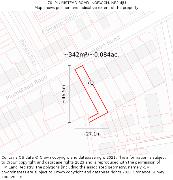 70, PLUMSTEAD ROAD, NORWICH, NR1 4JU: Plot and title map