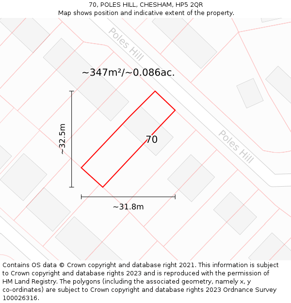 70, POLES HILL, CHESHAM, HP5 2QR: Plot and title map