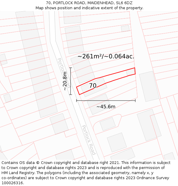70, PORTLOCK ROAD, MAIDENHEAD, SL6 6DZ: Plot and title map