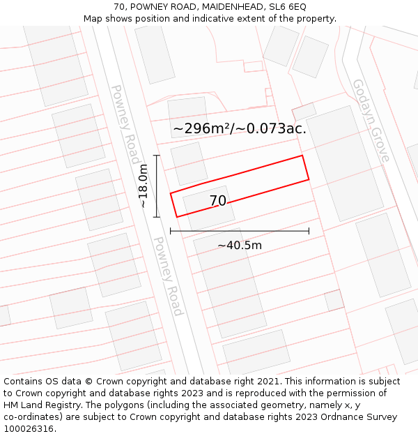 70, POWNEY ROAD, MAIDENHEAD, SL6 6EQ: Plot and title map