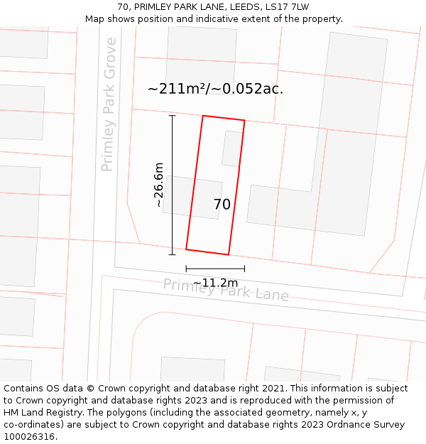 70, PRIMLEY PARK LANE, LEEDS, LS17 7LW: Plot and title map