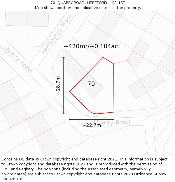 70, QUARRY ROAD, HEREFORD, HR1 1ST: Plot and title map