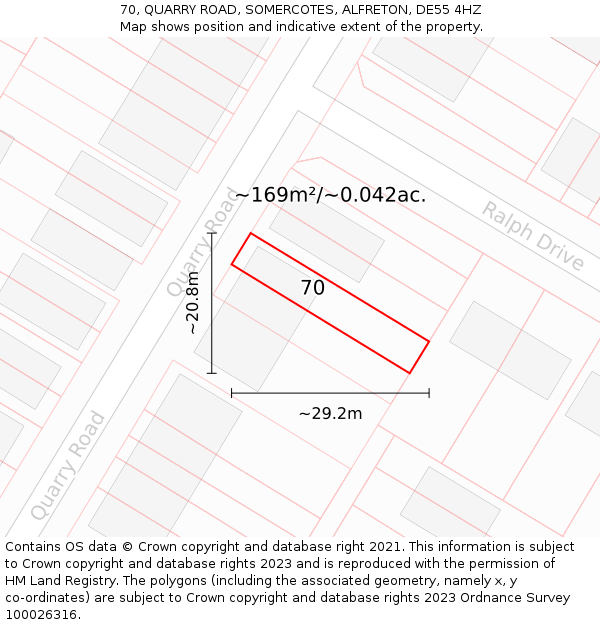 70, QUARRY ROAD, SOMERCOTES, ALFRETON, DE55 4HZ: Plot and title map