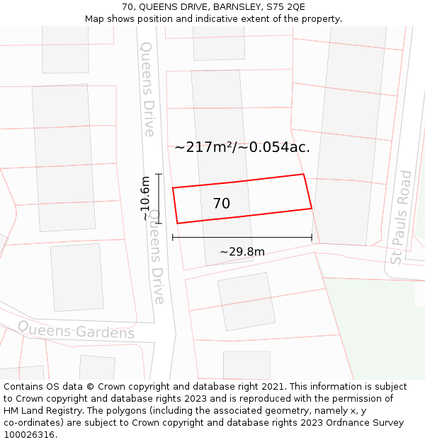 70, QUEENS DRIVE, BARNSLEY, S75 2QE: Plot and title map