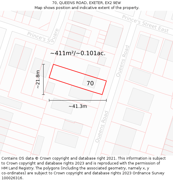 70, QUEENS ROAD, EXETER, EX2 9EW: Plot and title map