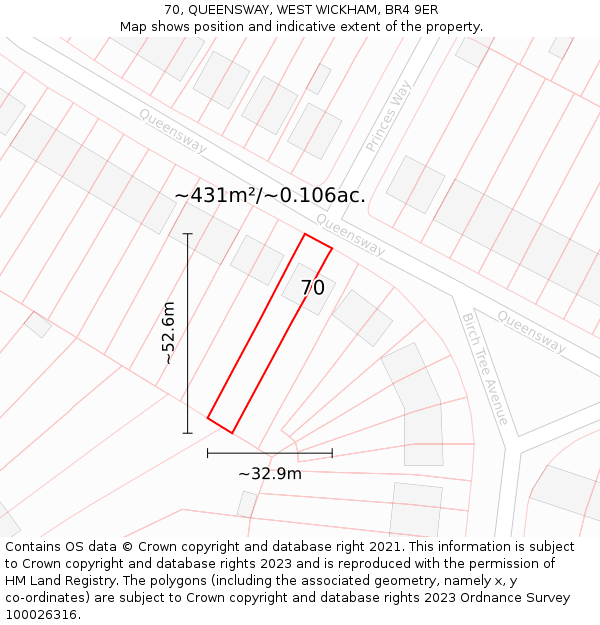70, QUEENSWAY, WEST WICKHAM, BR4 9ER: Plot and title map
