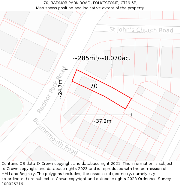 70, RADNOR PARK ROAD, FOLKESTONE, CT19 5BJ: Plot and title map