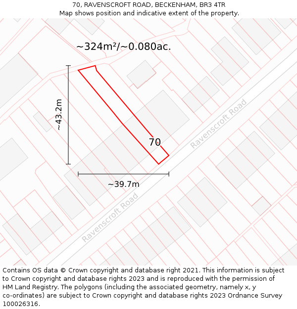 70, RAVENSCROFT ROAD, BECKENHAM, BR3 4TR: Plot and title map