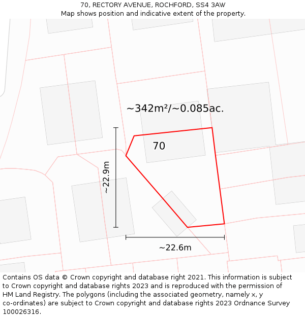 70, RECTORY AVENUE, ROCHFORD, SS4 3AW: Plot and title map
