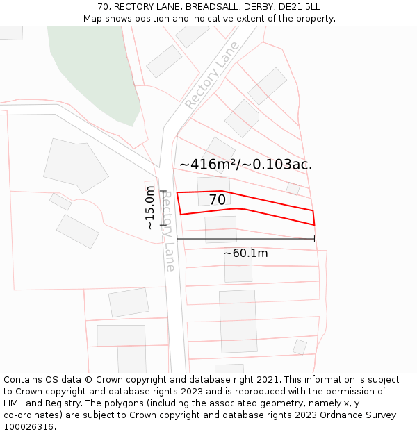 70, RECTORY LANE, BREADSALL, DERBY, DE21 5LL: Plot and title map