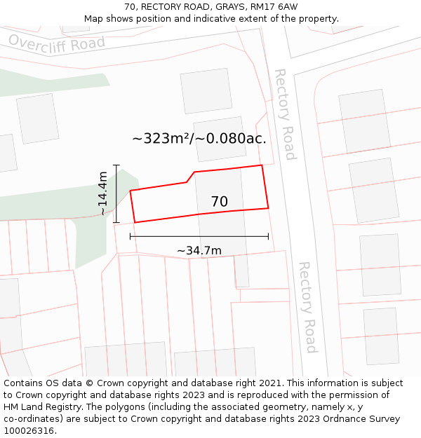 70, RECTORY ROAD, GRAYS, RM17 6AW: Plot and title map
