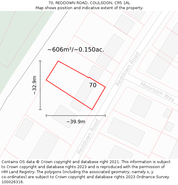 70, REDDOWN ROAD, COULSDON, CR5 1AL: Plot and title map