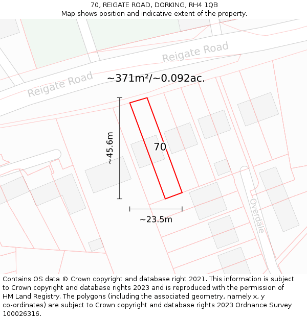 70, REIGATE ROAD, DORKING, RH4 1QB: Plot and title map