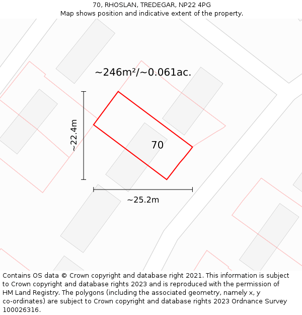 70, RHOSLAN, TREDEGAR, NP22 4PG: Plot and title map