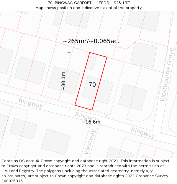 70, RINGWAY, GARFORTH, LEEDS, LS25 1BZ: Plot and title map