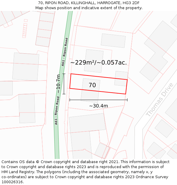 70, RIPON ROAD, KILLINGHALL, HARROGATE, HG3 2DF: Plot and title map
