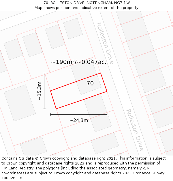70, ROLLESTON DRIVE, NOTTINGHAM, NG7 1JW: Plot and title map