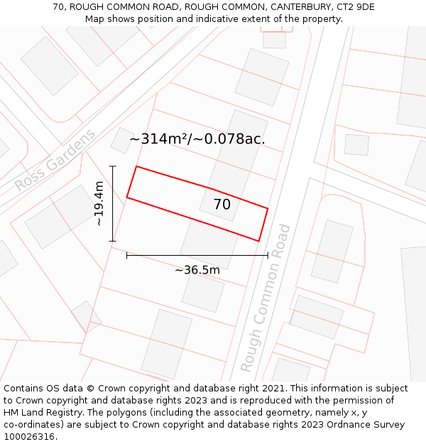 70, ROUGH COMMON ROAD, ROUGH COMMON, CANTERBURY, CT2 9DE: Plot and title map