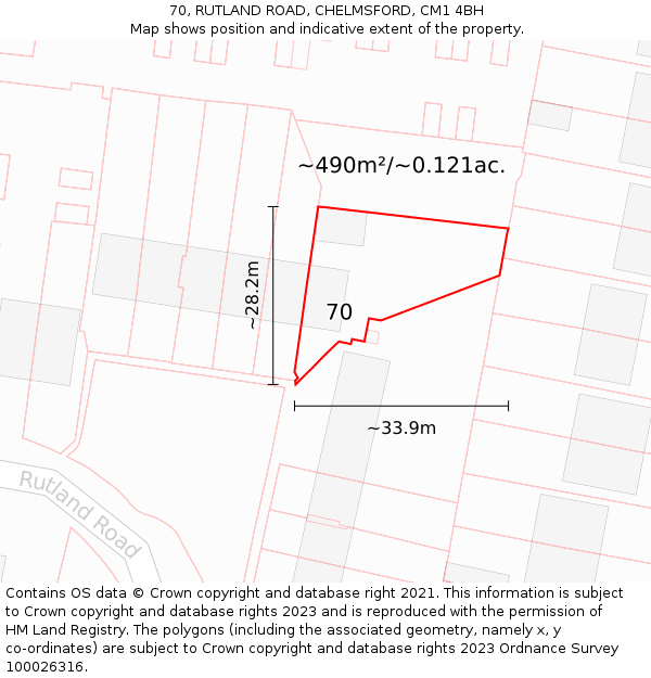 70, RUTLAND ROAD, CHELMSFORD, CM1 4BH: Plot and title map