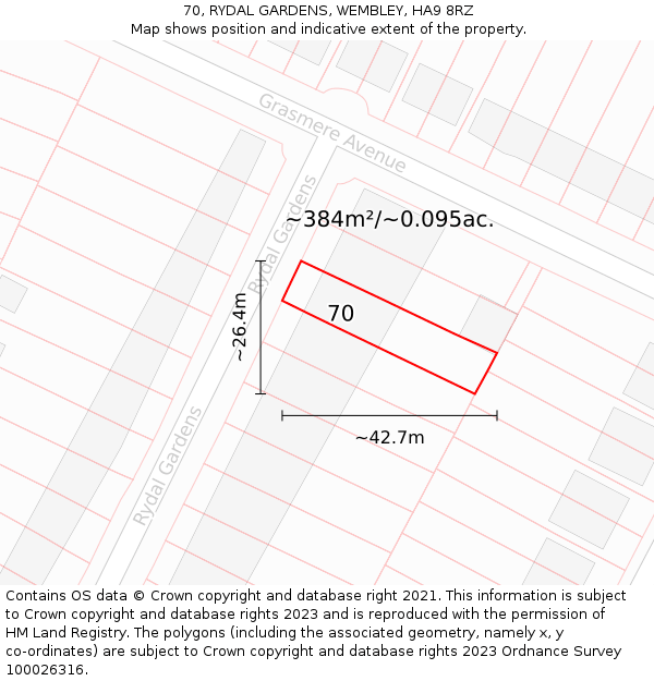 70, RYDAL GARDENS, WEMBLEY, HA9 8RZ: Plot and title map
