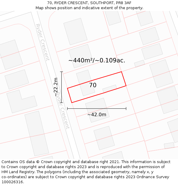 70, RYDER CRESCENT, SOUTHPORT, PR8 3AF: Plot and title map