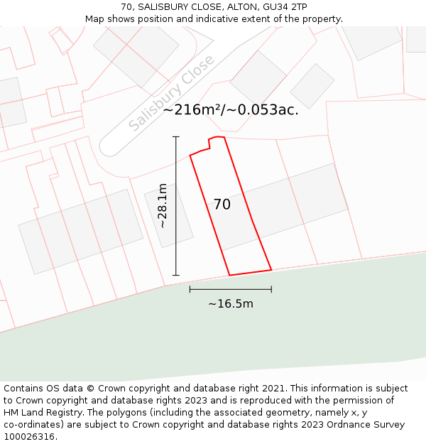 70, SALISBURY CLOSE, ALTON, GU34 2TP: Plot and title map