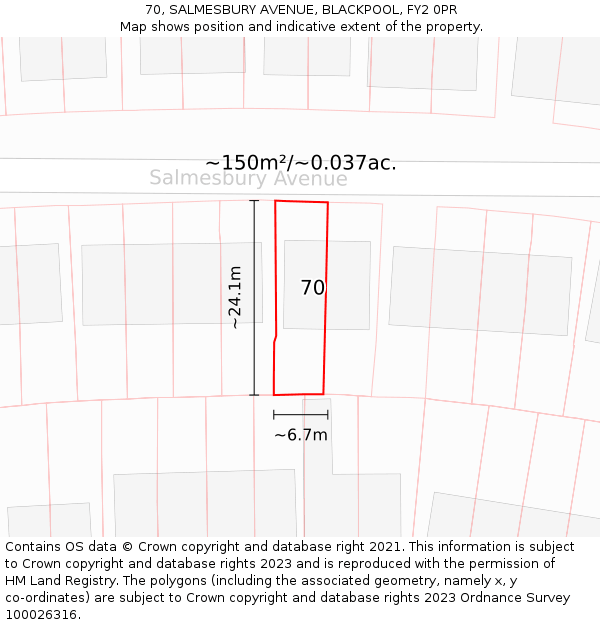 70, SALMESBURY AVENUE, BLACKPOOL, FY2 0PR: Plot and title map