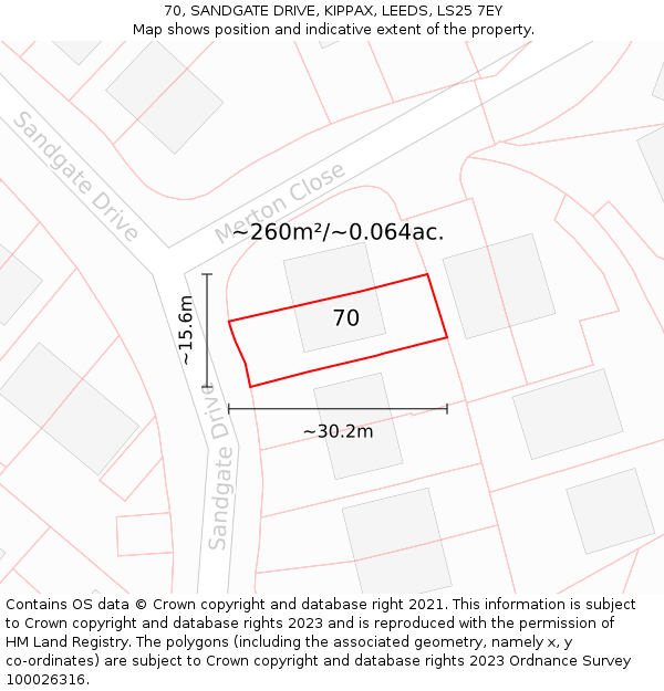 70, SANDGATE DRIVE, KIPPAX, LEEDS, LS25 7EY: Plot and title map