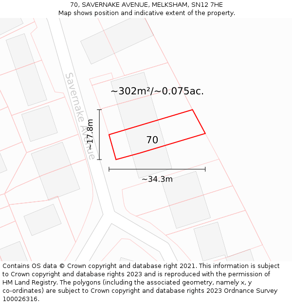 70, SAVERNAKE AVENUE, MELKSHAM, SN12 7HE: Plot and title map