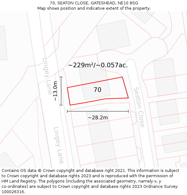 70, SEATON CLOSE, GATESHEAD, NE10 8SG: Plot and title map