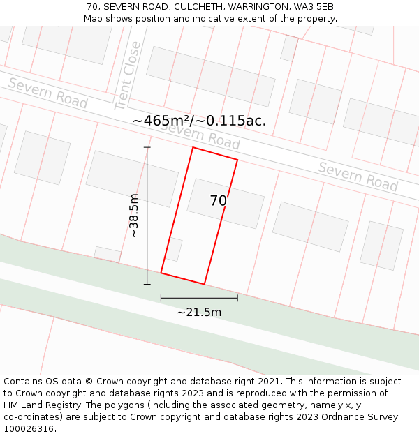 70, SEVERN ROAD, CULCHETH, WARRINGTON, WA3 5EB: Plot and title map