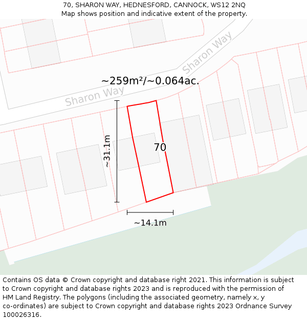 70, SHARON WAY, HEDNESFORD, CANNOCK, WS12 2NQ: Plot and title map