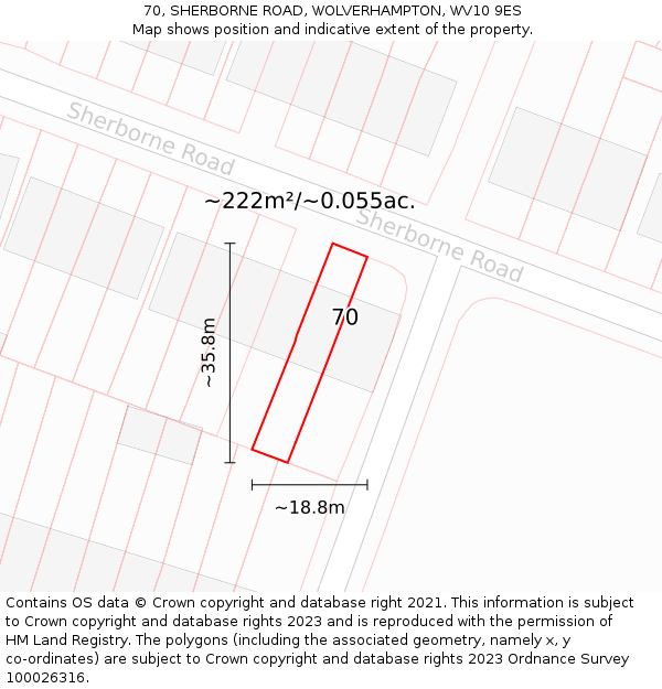 70, SHERBORNE ROAD, WOLVERHAMPTON, WV10 9ES: Plot and title map