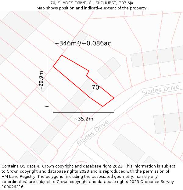 70, SLADES DRIVE, CHISLEHURST, BR7 6JX: Plot and title map
