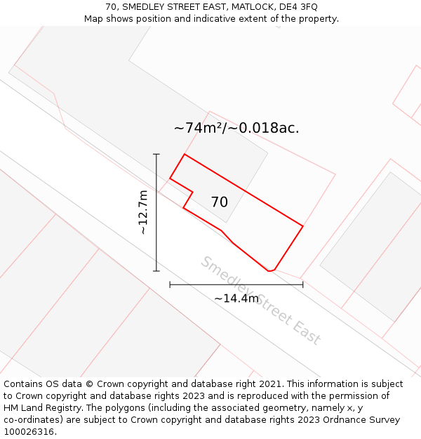 70, SMEDLEY STREET EAST, MATLOCK, DE4 3FQ: Plot and title map