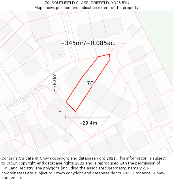 70, SOUTHFIELD CLOSE, DRIFFIELD, YO25 5YU: Plot and title map