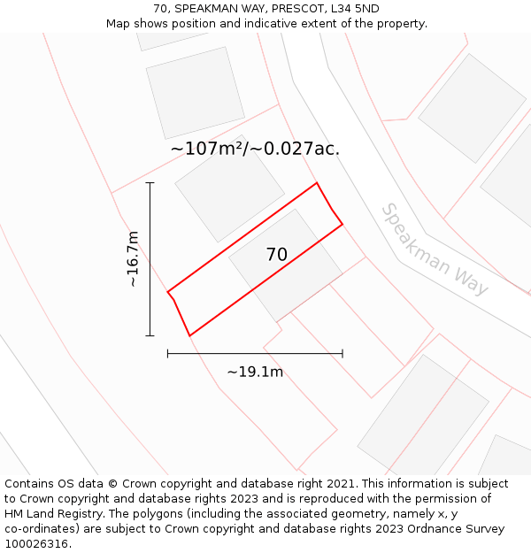 70, SPEAKMAN WAY, PRESCOT, L34 5ND: Plot and title map