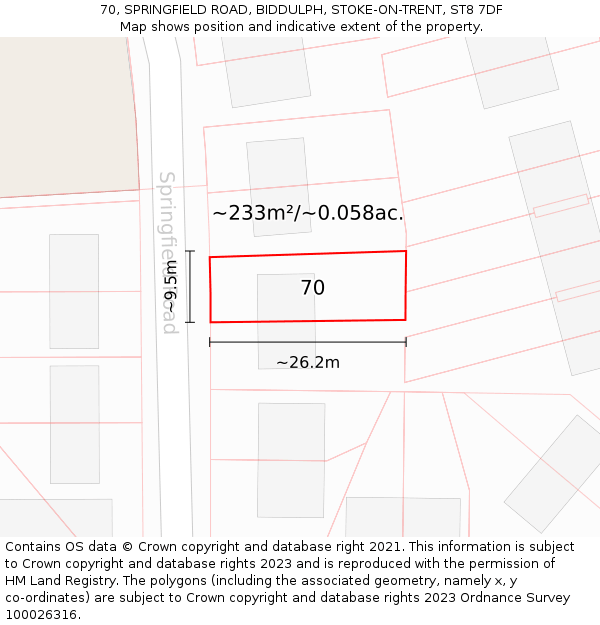 70, SPRINGFIELD ROAD, BIDDULPH, STOKE-ON-TRENT, ST8 7DF: Plot and title map