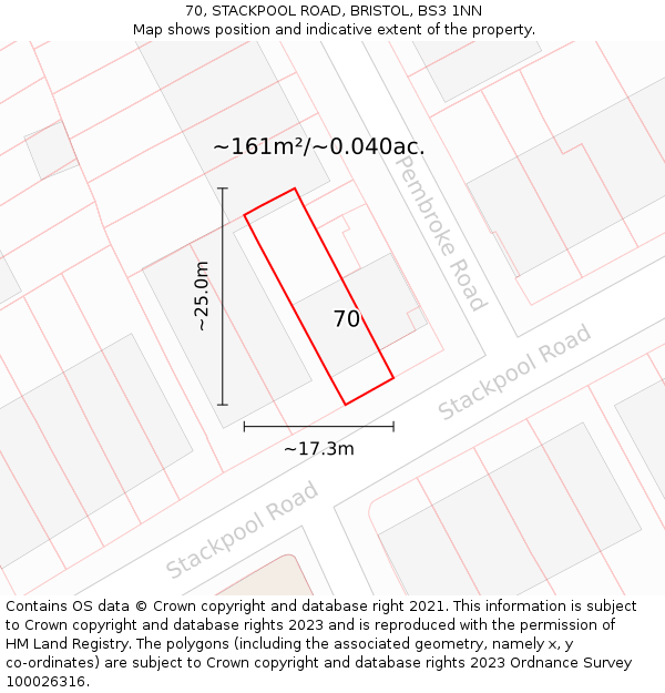 70, STACKPOOL ROAD, BRISTOL, BS3 1NN: Plot and title map