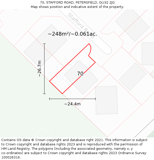 70, STAFFORD ROAD, PETERSFIELD, GU32 2JG: Plot and title map