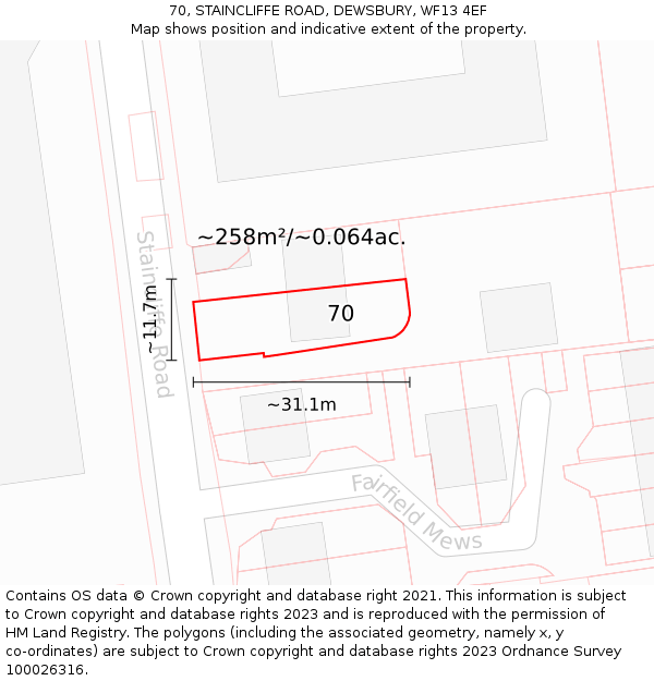 70, STAINCLIFFE ROAD, DEWSBURY, WF13 4EF: Plot and title map