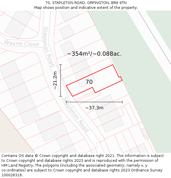 70, STAPLETON ROAD, ORPINGTON, BR6 9TN: Plot and title map
