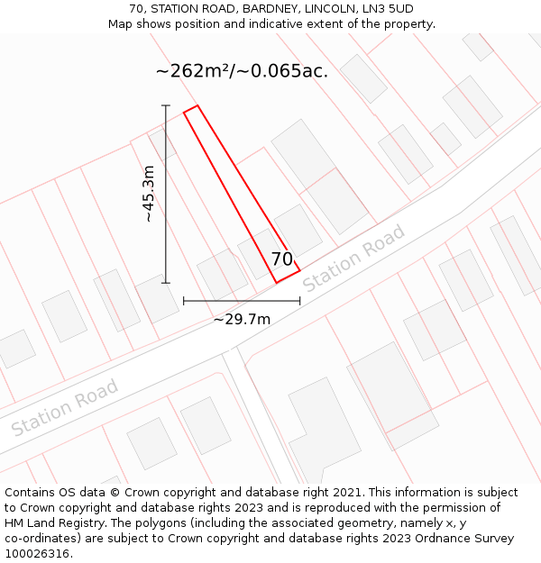 70, STATION ROAD, BARDNEY, LINCOLN, LN3 5UD: Plot and title map
