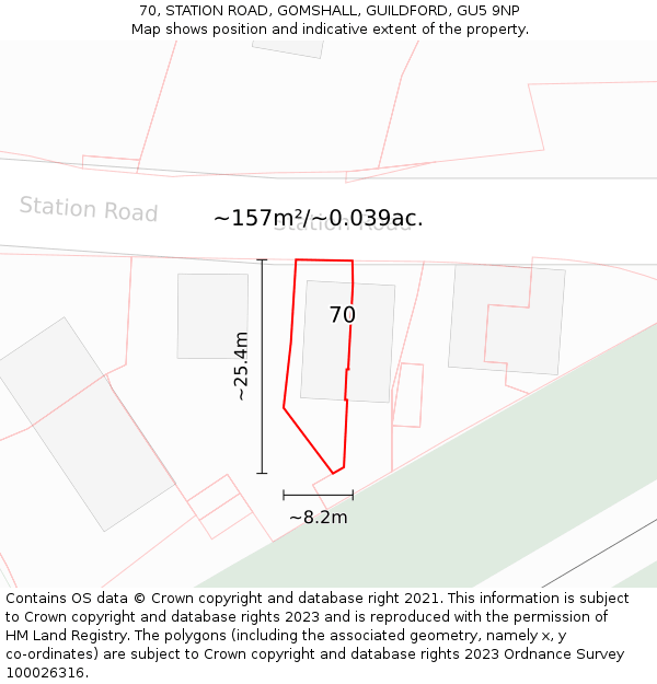 70, STATION ROAD, GOMSHALL, GUILDFORD, GU5 9NP: Plot and title map